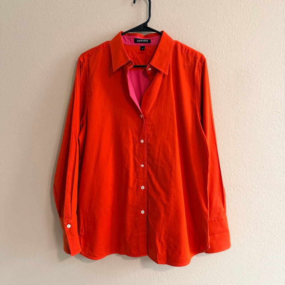 Paperwhite Orange Button Down Blouse - image 1